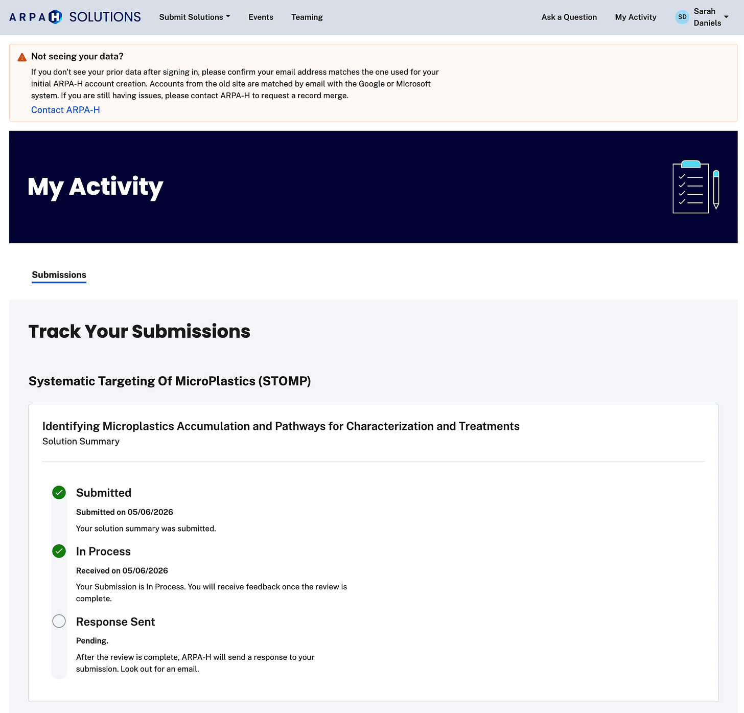 ARPA-H Portal Status